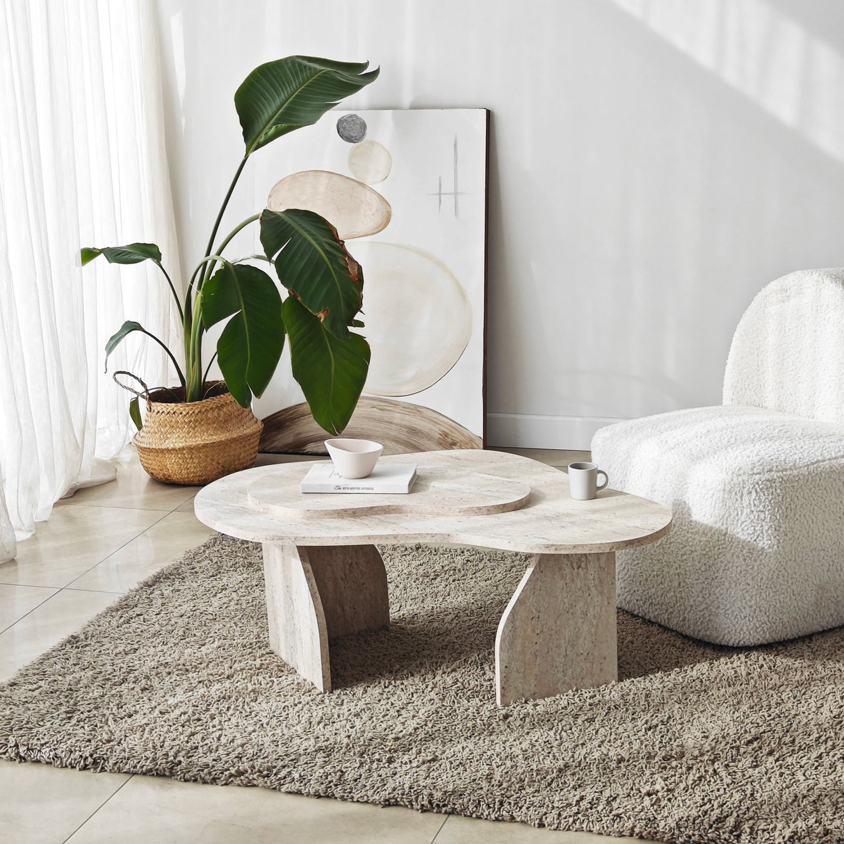 Organic Coffee Table Travertine Melamine marble look Melta - 105x65 cm