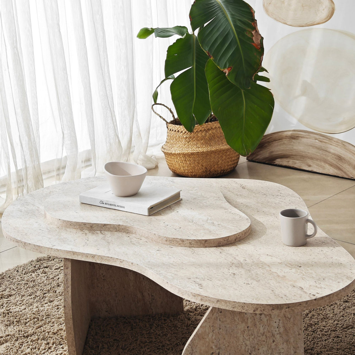 Organic Coffee Table Travertine Melamine marble look Melta - 105x65 cm