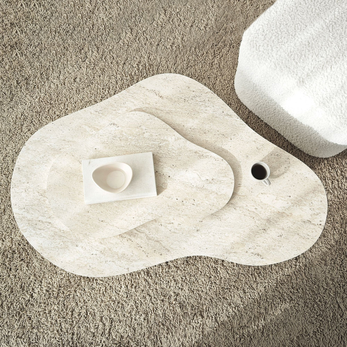 Organic Coffee Table Travertine Melamine marble look Melta - 105x65 cm