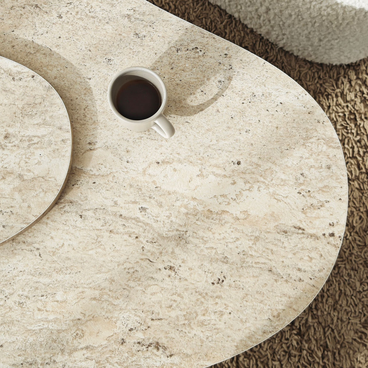 Organic Coffee Table Travertine Melamine marble look Melta - 105x65 cm