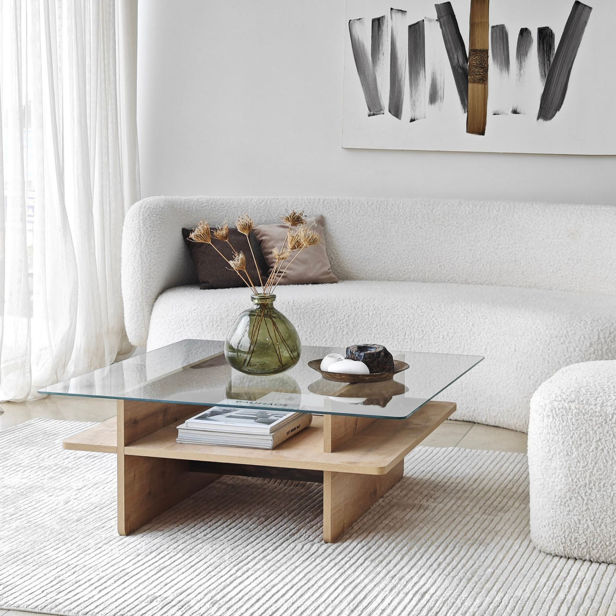 Square Glass Coffee Table Sagu - Sapphire Melamine Base - 90x90 cm