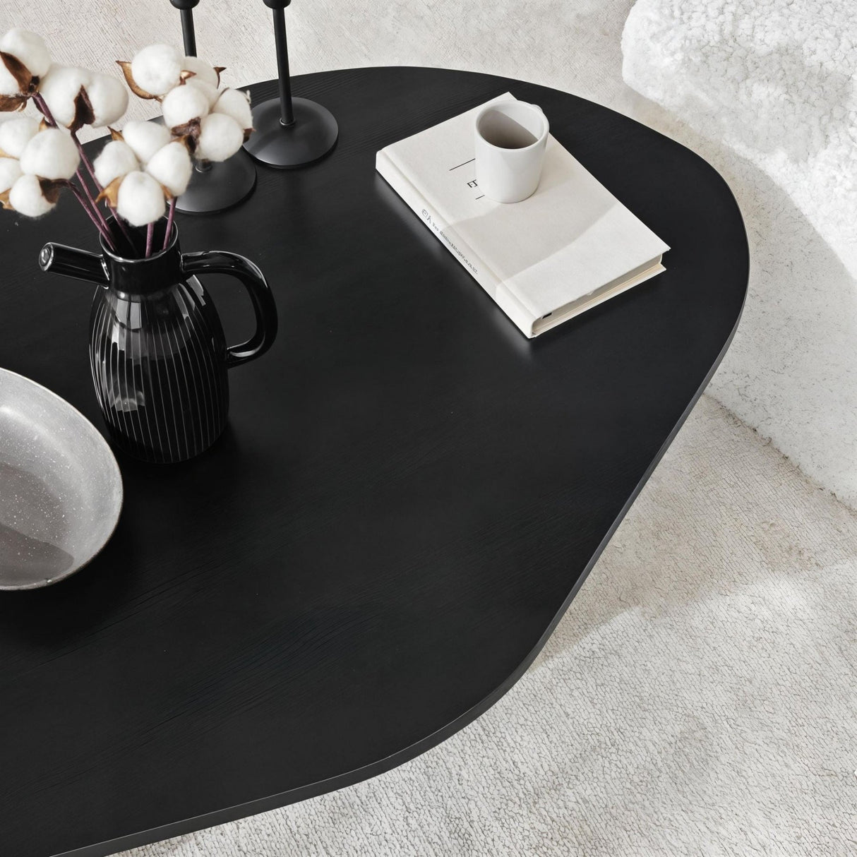 Rock coffee table oval black 100 x 60 cm Melamine coated wood composite