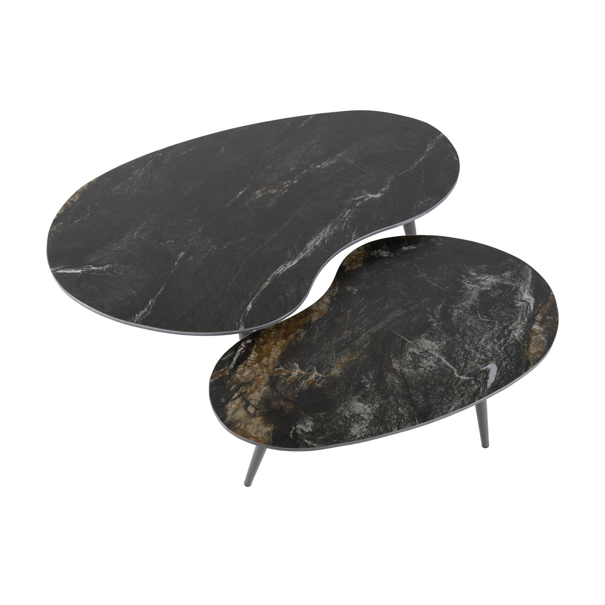 Niora Oval Shaped Coffee Table Set of 2 Ceramic Fossil Black