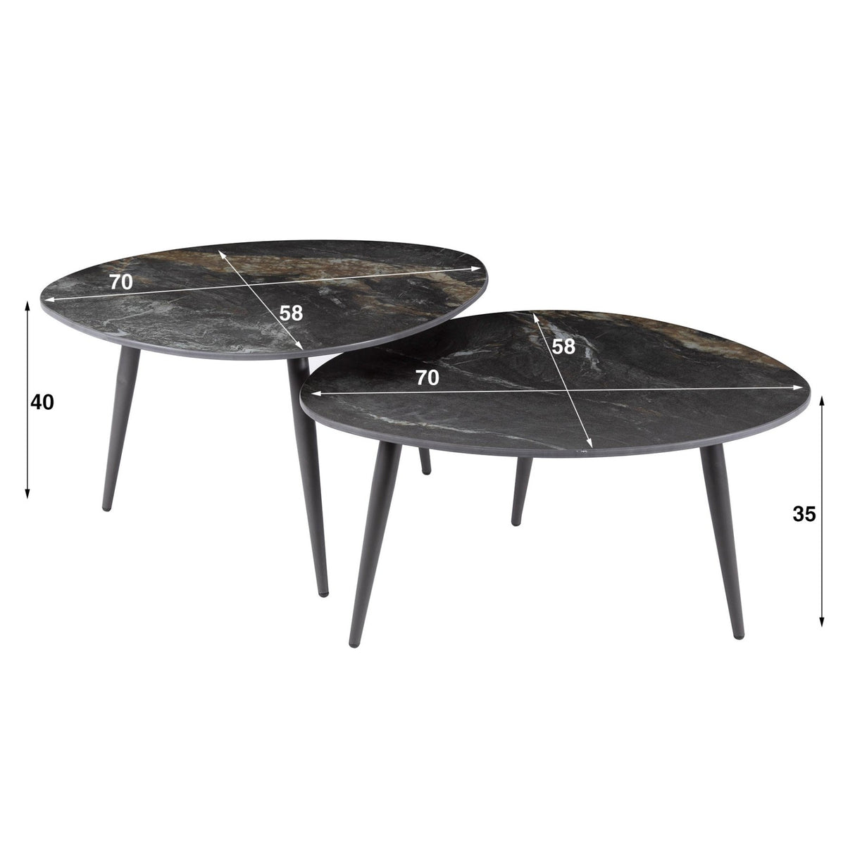 Niora Organic Coffee Table Set of 2 Ceramic Fossil Black