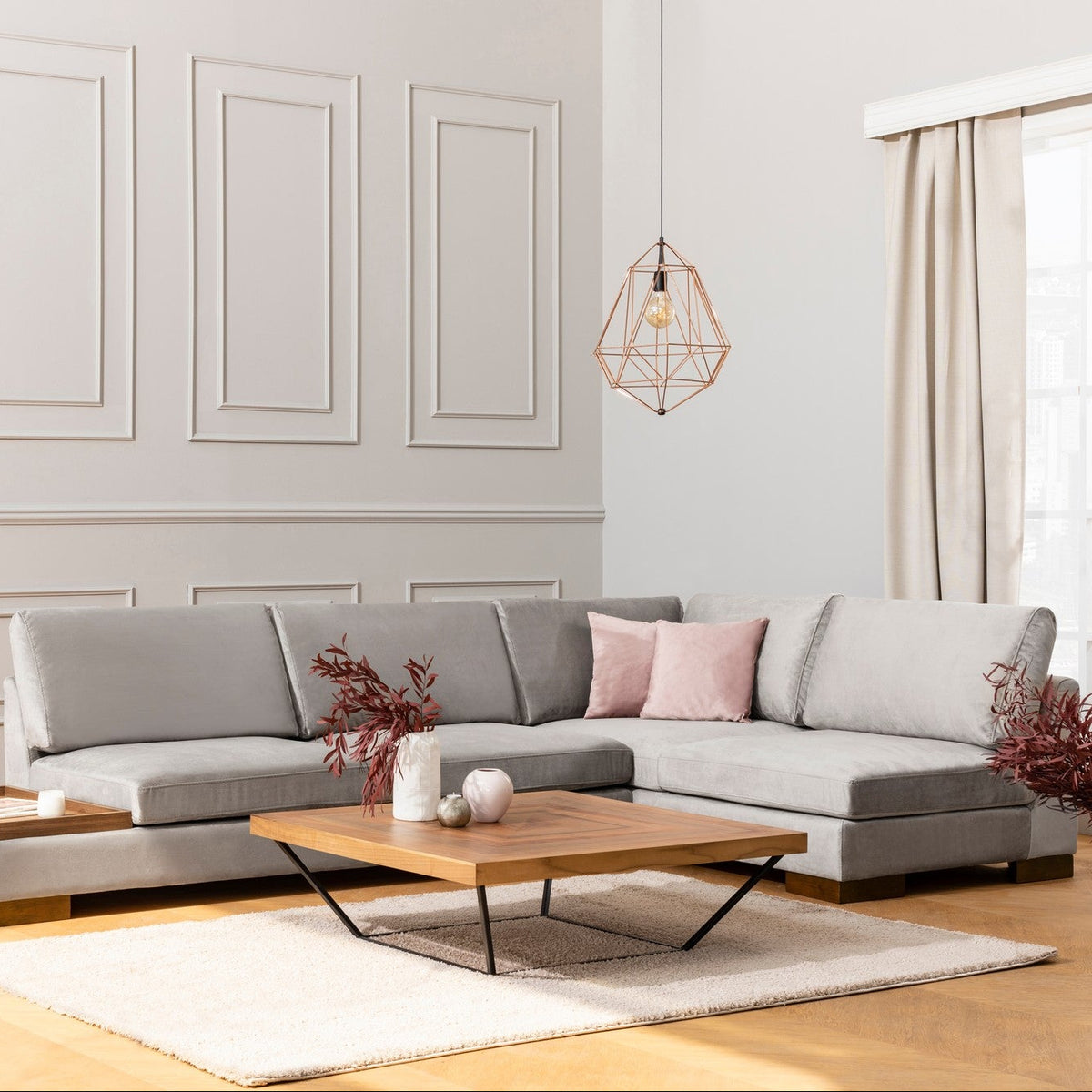 Corner sofa right tulip light gray – Dimehouse