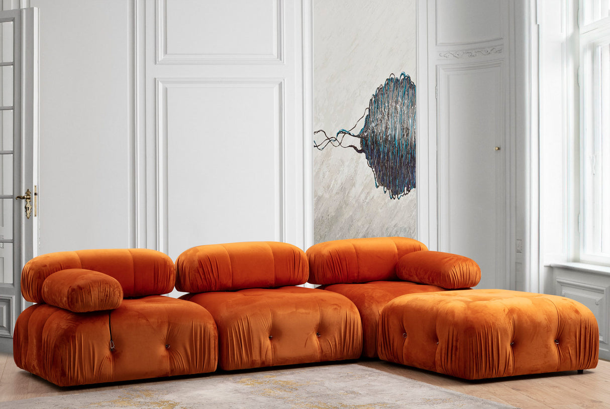Modular XXL corner sofa Bubble with ottoman - velvet orange