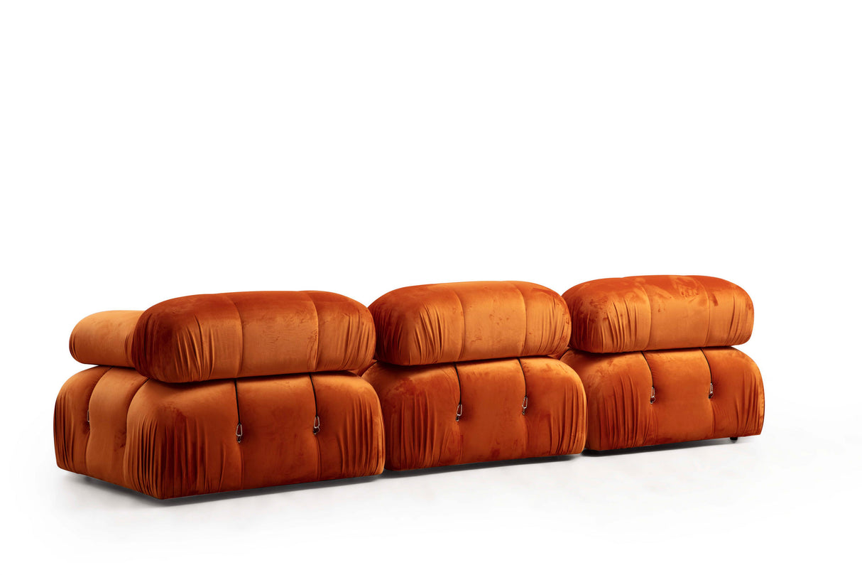 Modular XXL corner sofa Bubble with ottoman - velvet orange