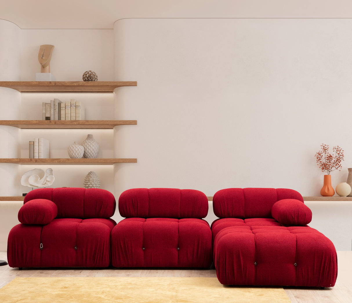 Modular XXL corner sofa Bubble with ottoman - velvet red