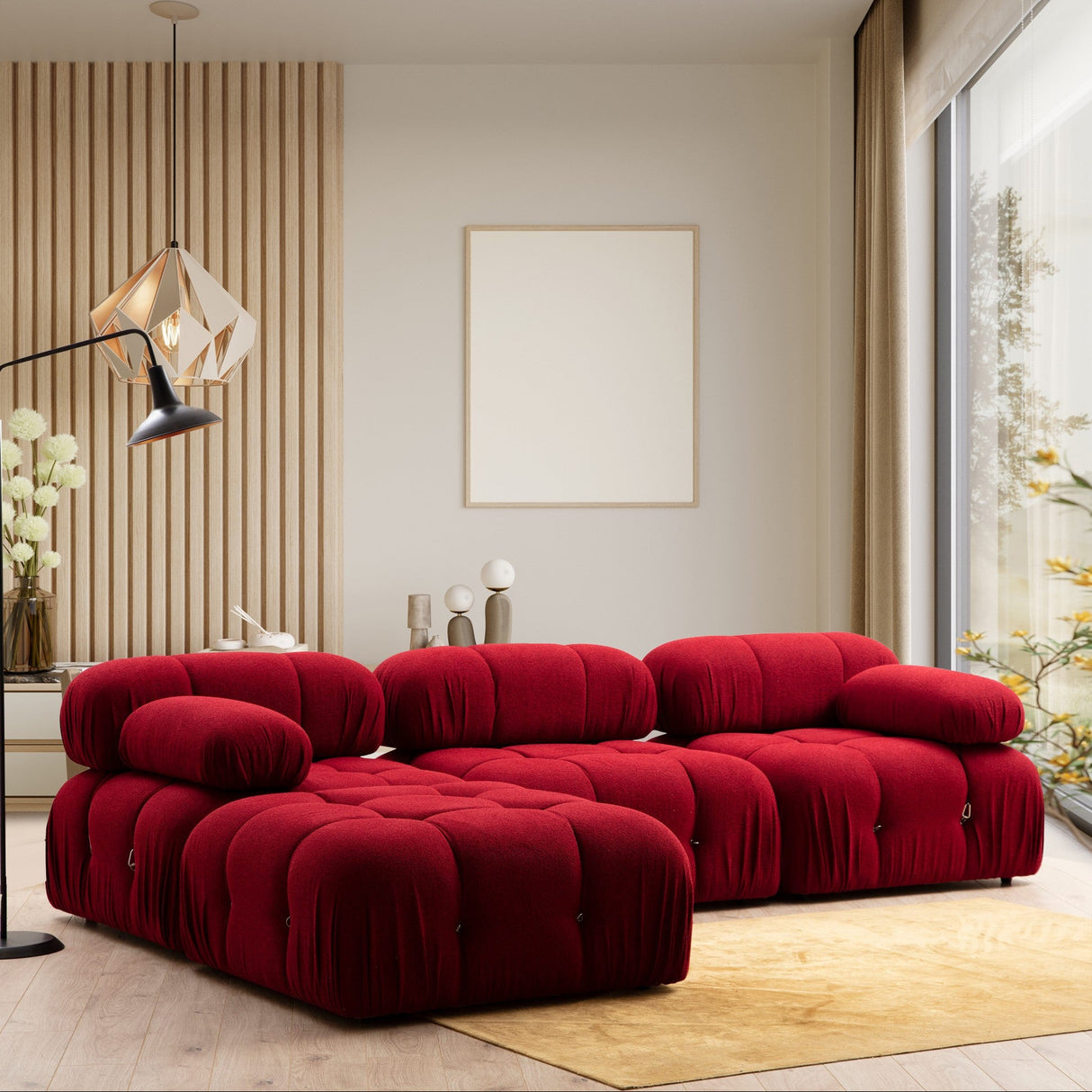 Modular XXL corner sofa Bubble with ottoman - velvet red