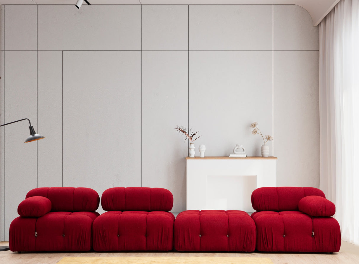 Modular XXL corner sofa Bubble with ottoman - velvet red