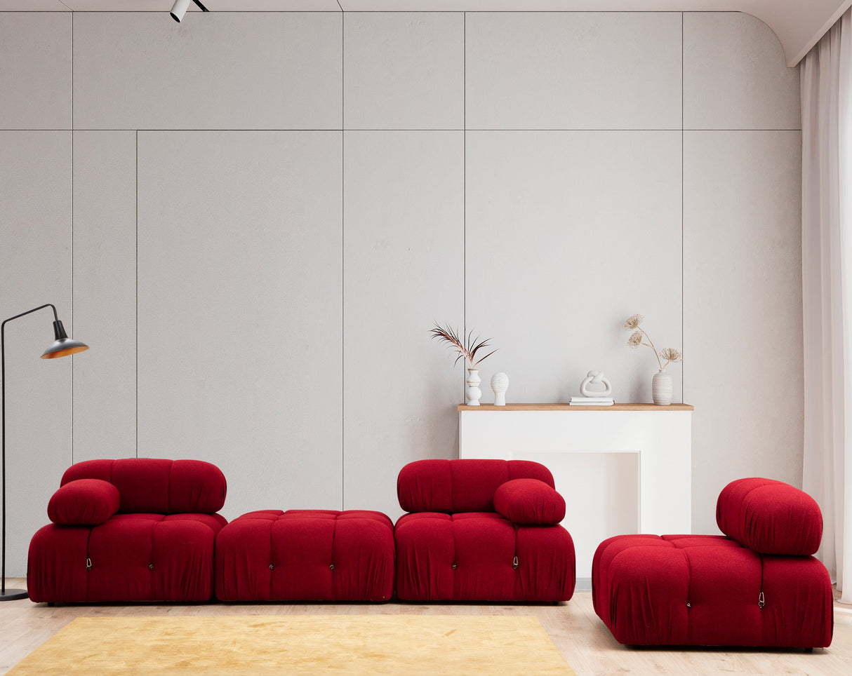 Modular XXL corner sofa Bubble with ottoman - velvet red
