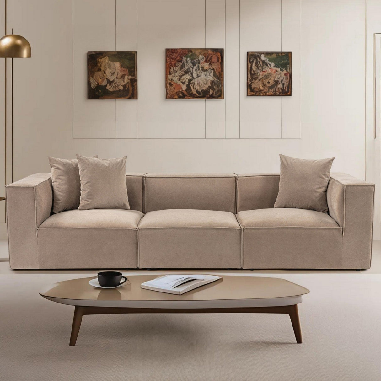 Modular XXL 3-seater sofa Sora 325 cm wide in Cappuccino linen