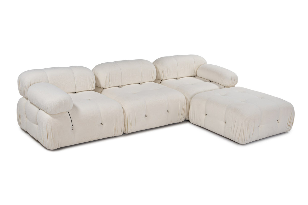 Modular XXL corner sofa Bubble with ottoman - bouclé white