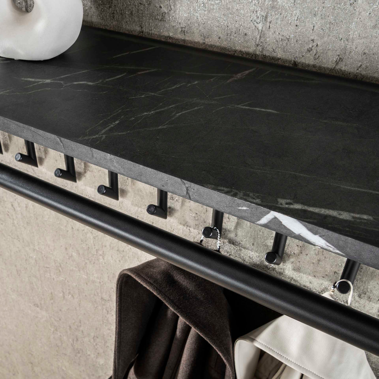 Coat rack Kimi 10-Hook Black Ceramic - With Rod and Hat Shelf