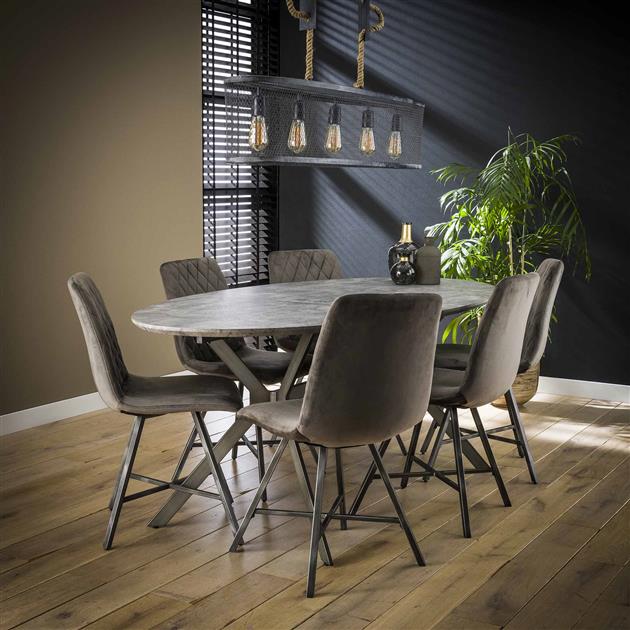 Oval Dining Table Hayden Industrial Concrete Look 200x100