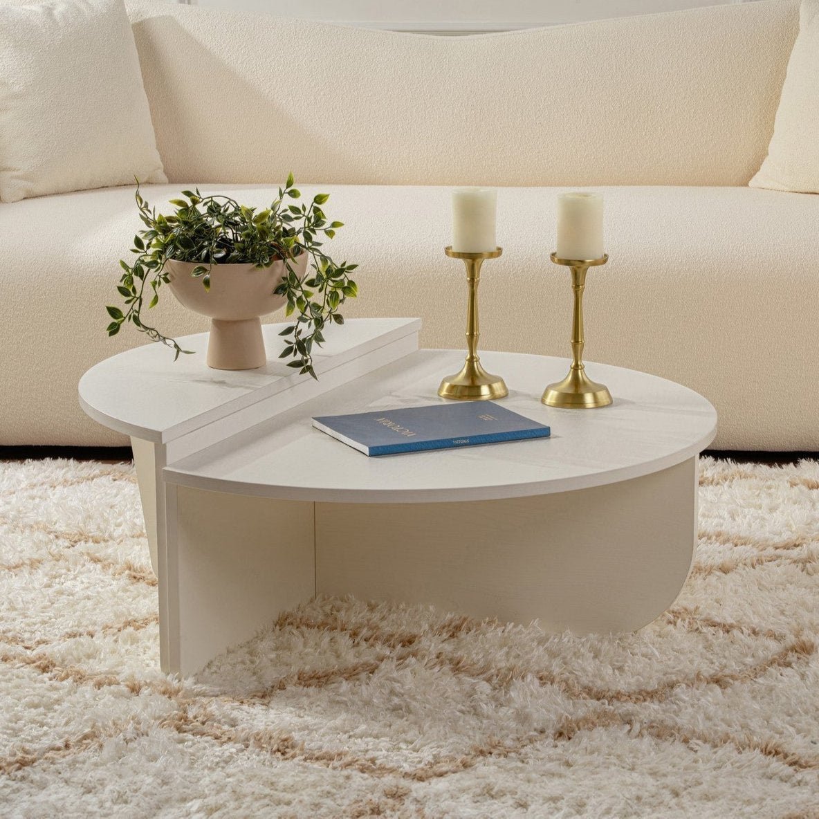 Round Coffee Table Wood White 85 cm Wood-look Melamine Orin