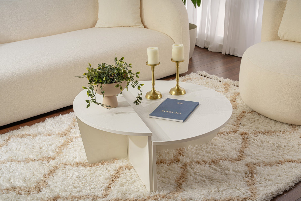 Round Coffee Table Wood White 85 cm Wood-look Melamine Orin