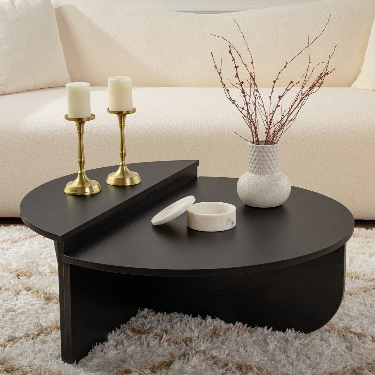 Round Coffee Table Black Tiered Melamine 85 cm Orin