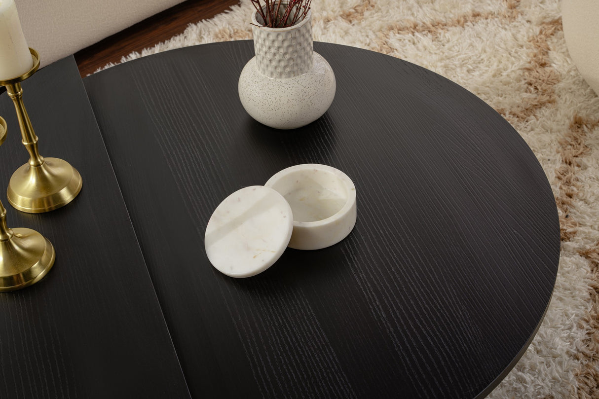 Round Coffee Table Black Tiered Melamine 85 cm Orin