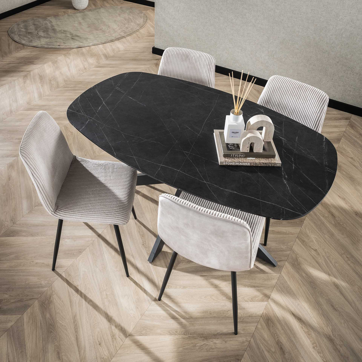 Dining table Mysha oval melamine black 150x90 cm