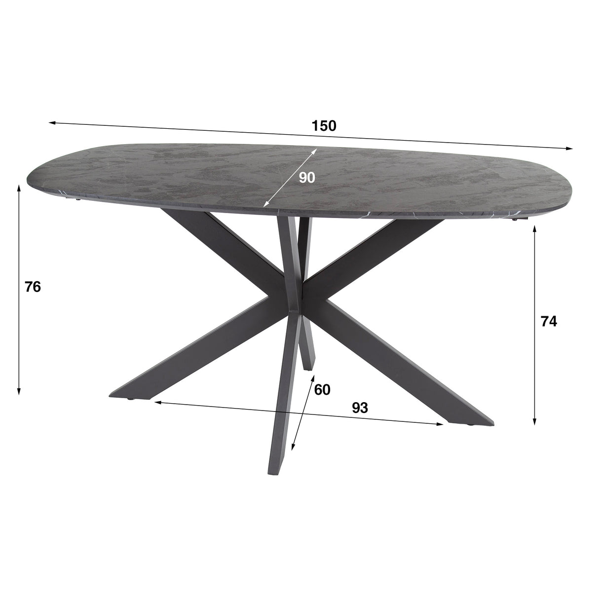 Dining table Mysha oval melamine black 150x90 cm
