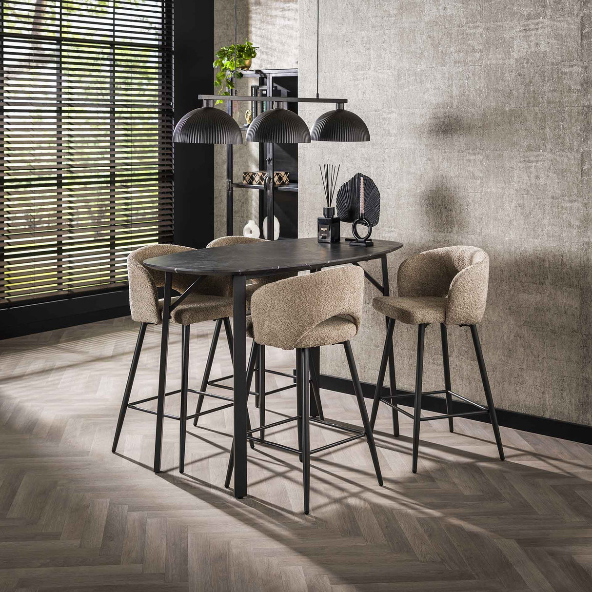 Danish Oval Bar Table Jade 140 cm Black Ceramic Look