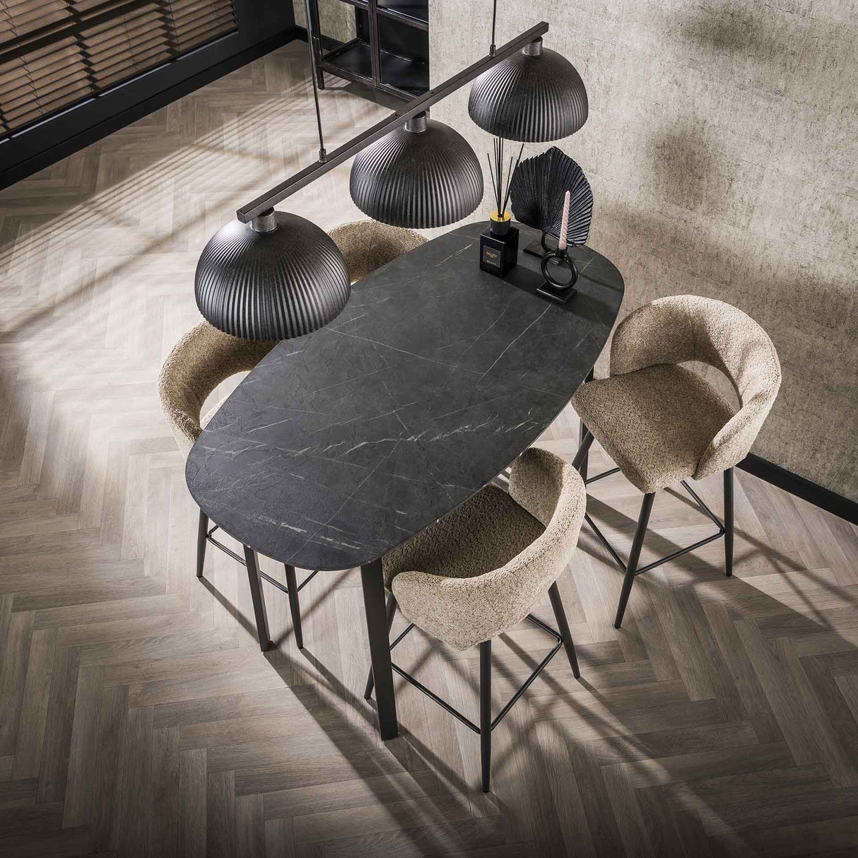 Danish Oval Bar Table Jade 140 cm Black Ceramic Look