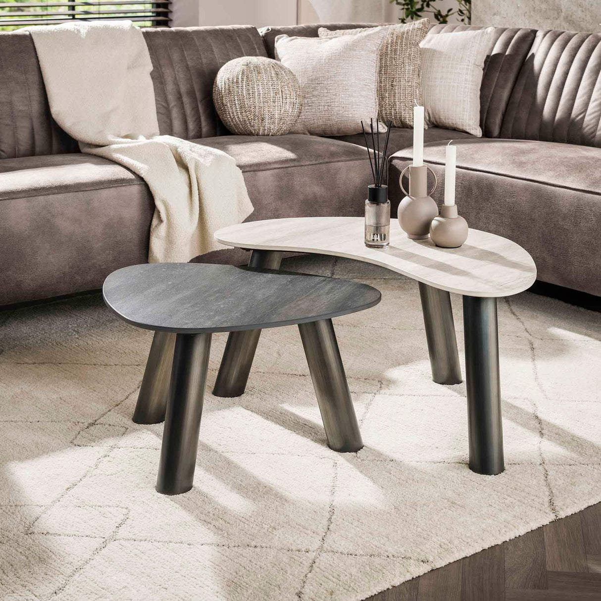 Dune coffee table set organic Ceramic travertine set of 2