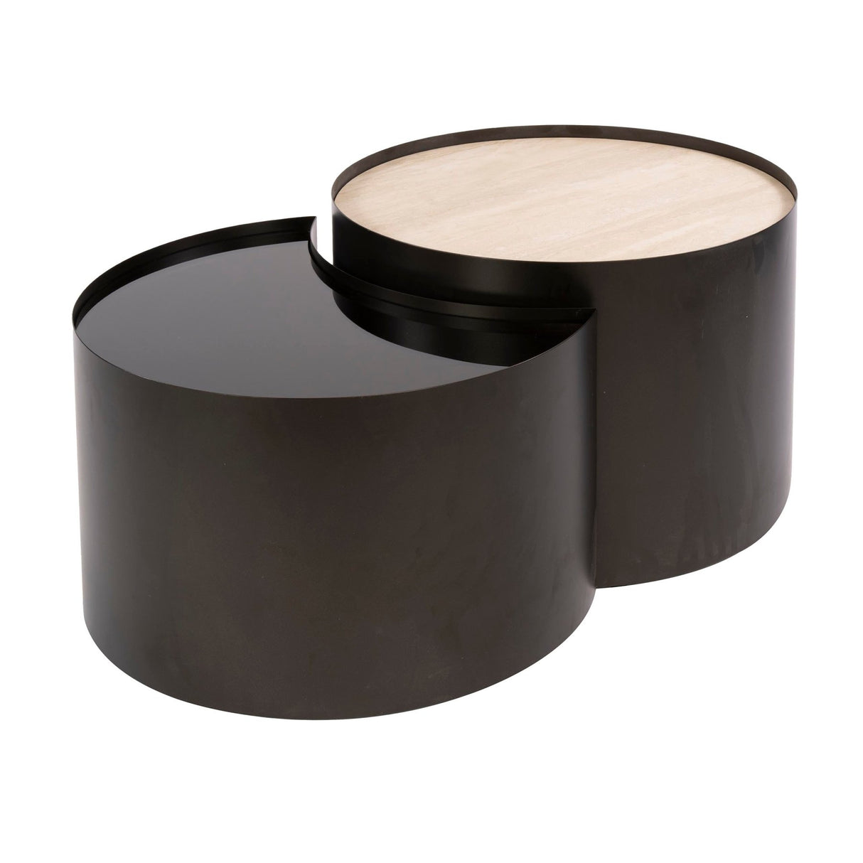 Set of 2 coffee tables Moony – metal frame & ceramic travertine look and glass