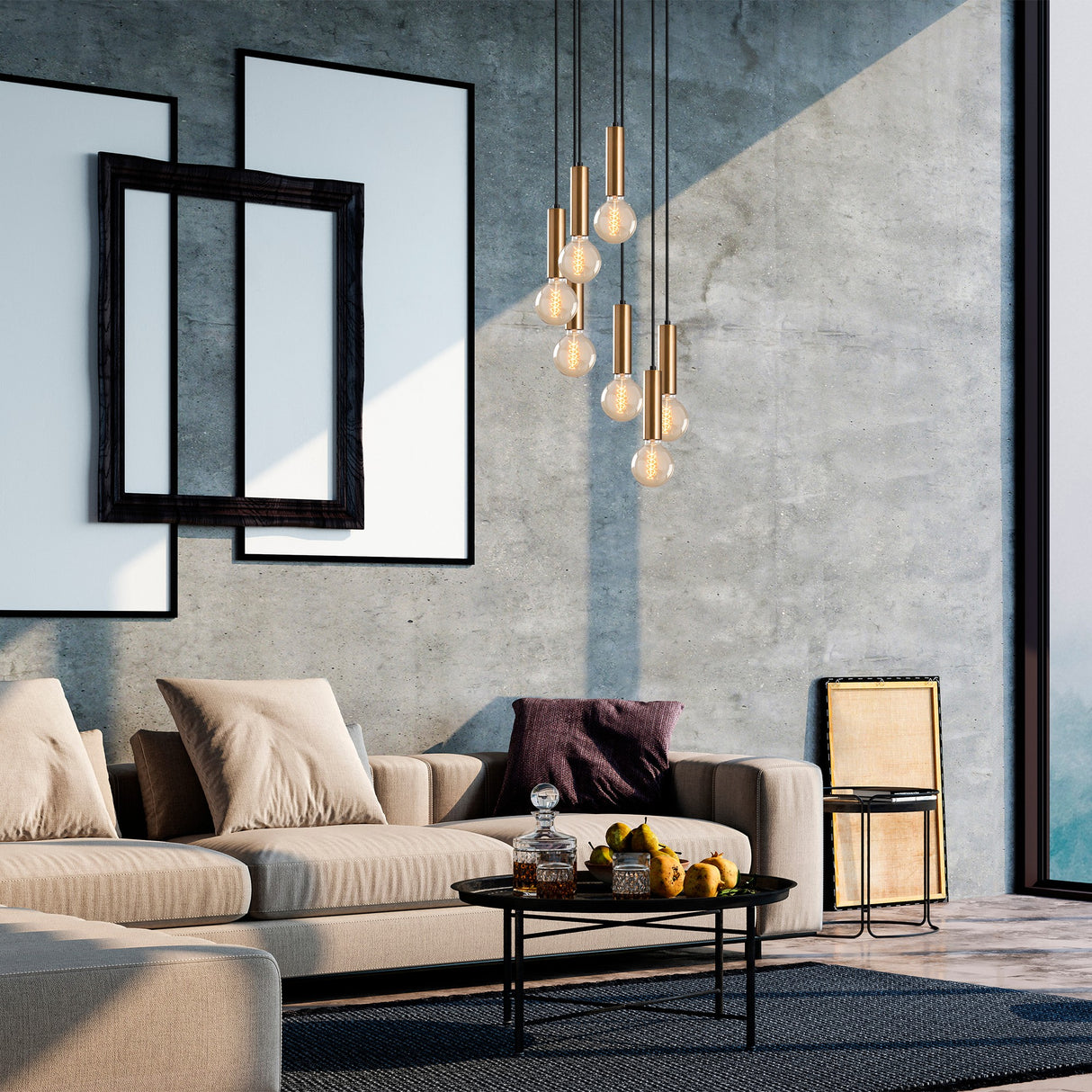 7-light Pendant Lamp Tiered Bronze-colored Metal Scarlet