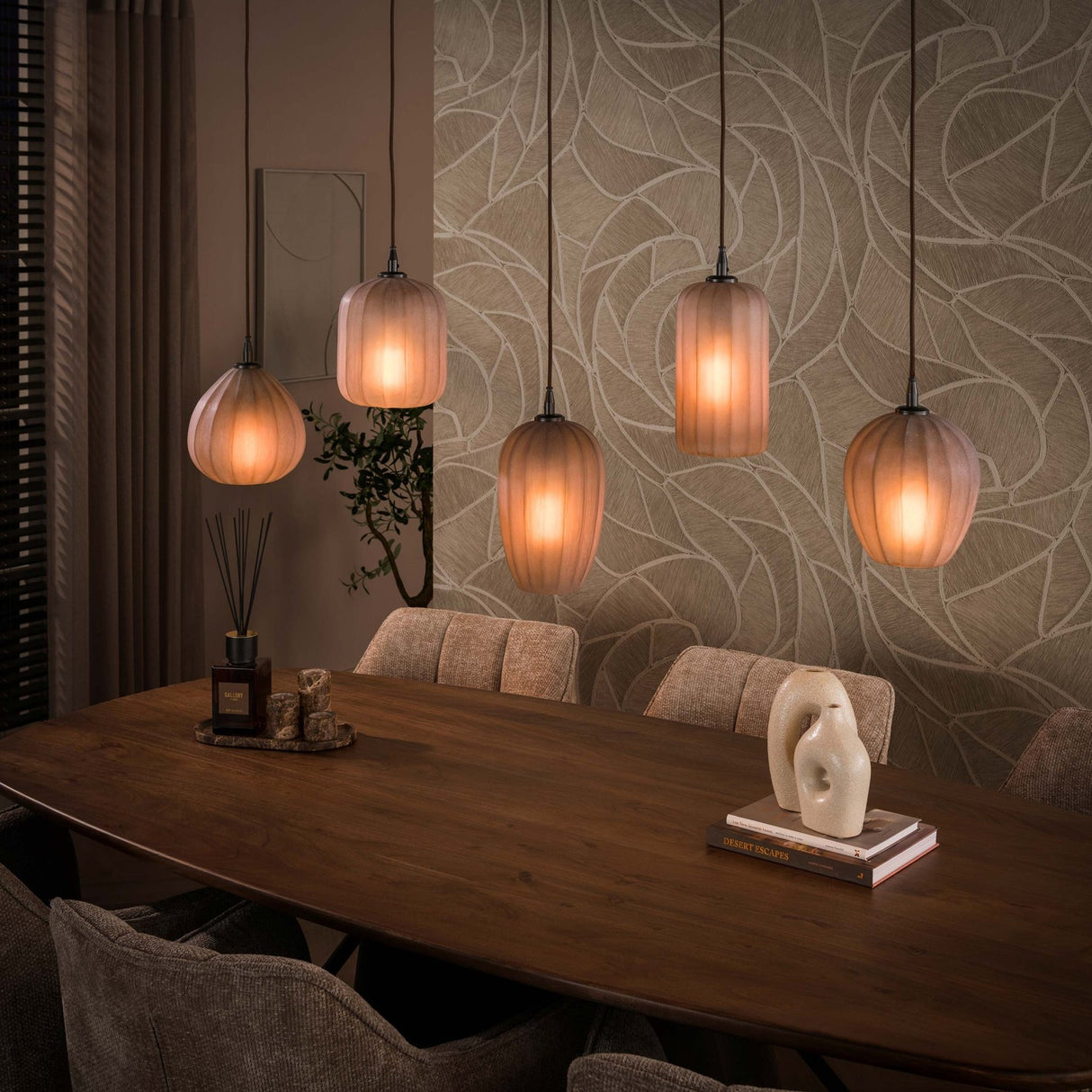 Hanging lamp 5-light brown frosted glass Arda