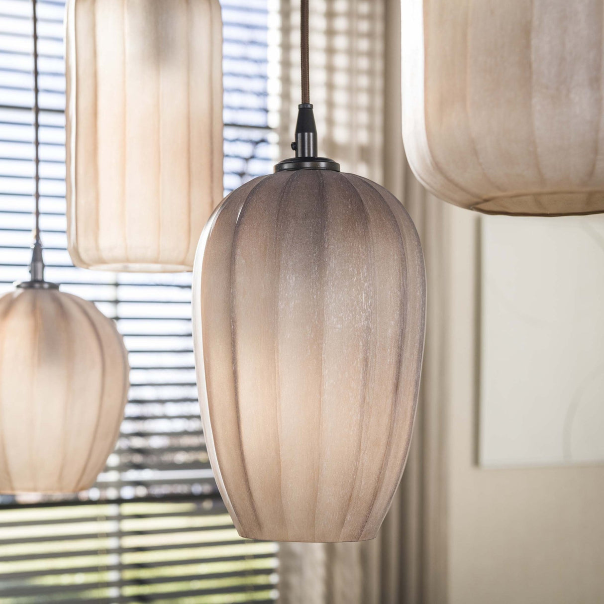 Hanging lamp 5-light brown frosted glass Arda