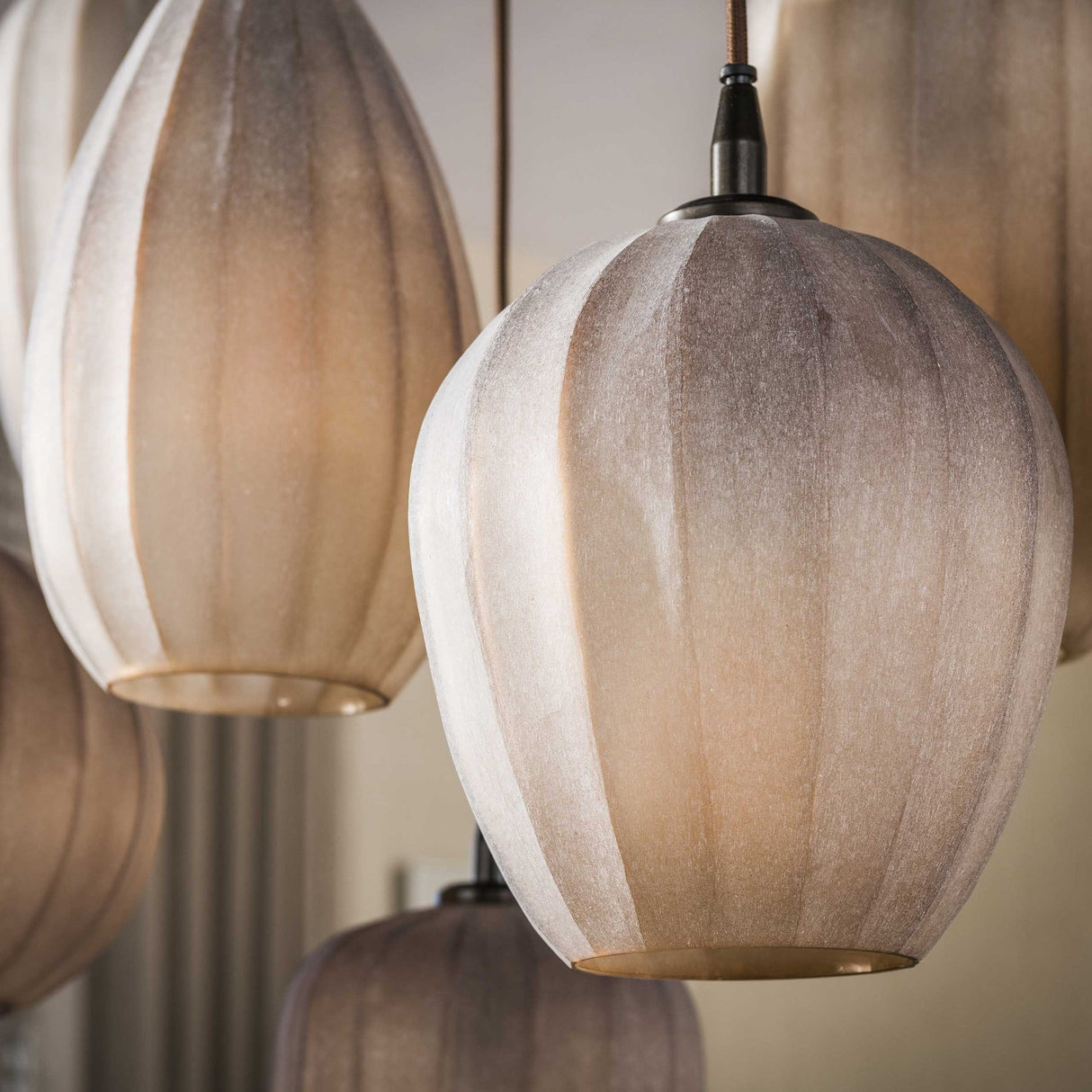 Hanging lamp 7-light brown frosted glass Arda