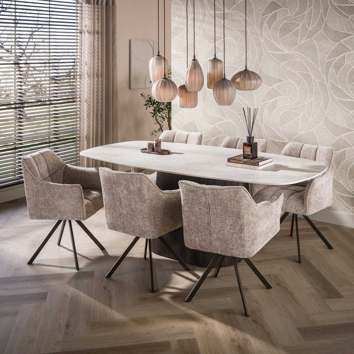 Hanging lamp 7-light brown frosted glass Arda