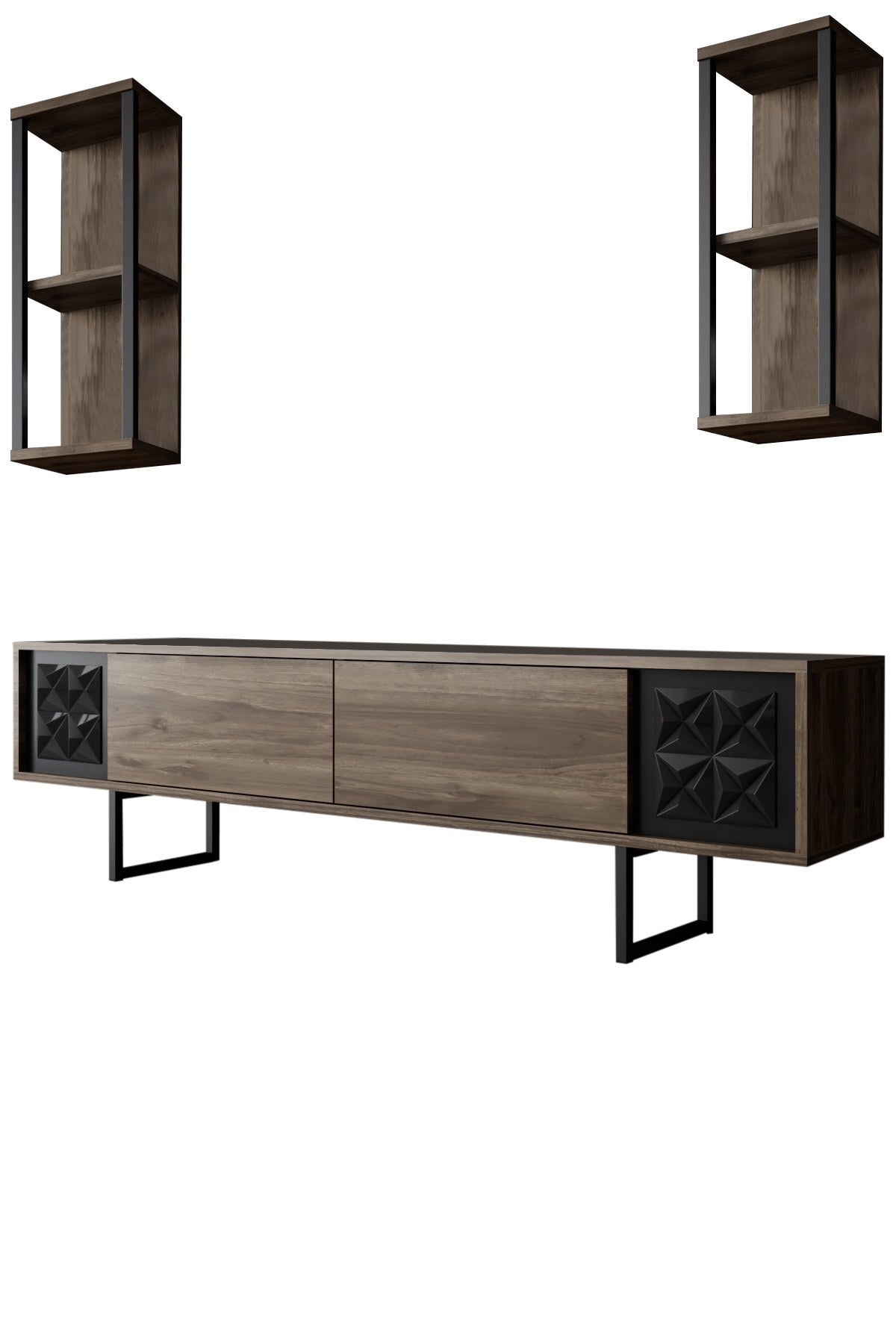 TV furniture set black line walnut black melamine 180x48x30 cm