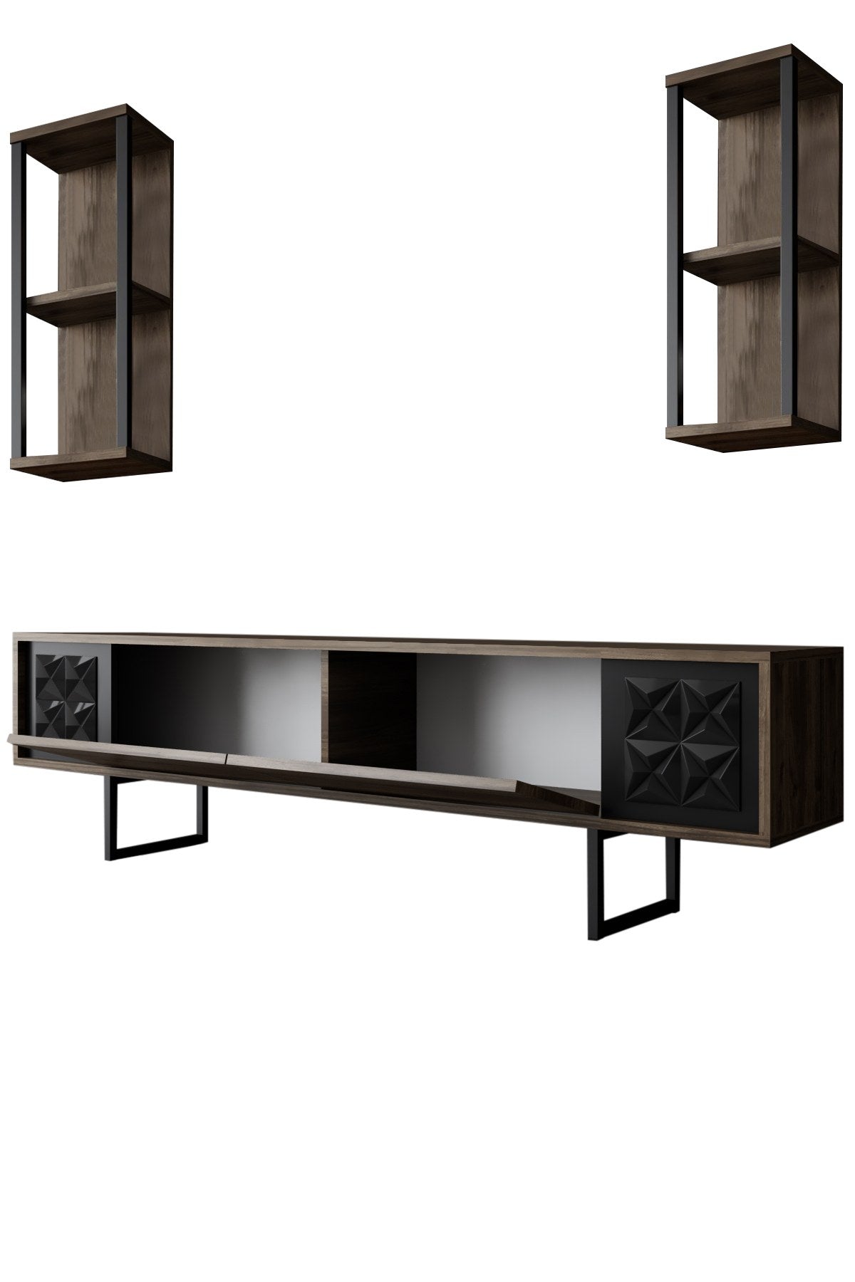 TV furniture set black line walnut black melamine 180x48x30 cm