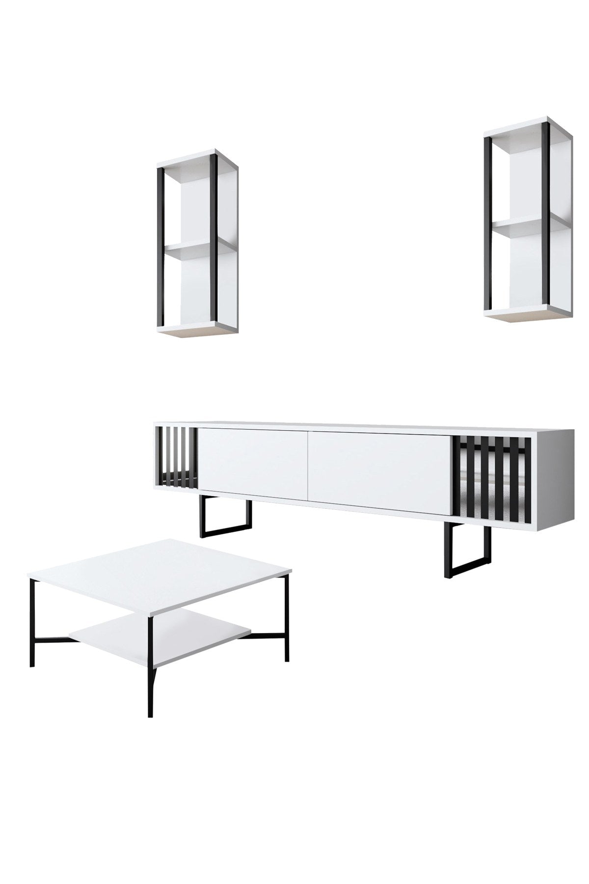 Meubelsets - Meubelset Wit - Zwart - Chrome Line - Salontafel + TV Meubel - Dimehouse