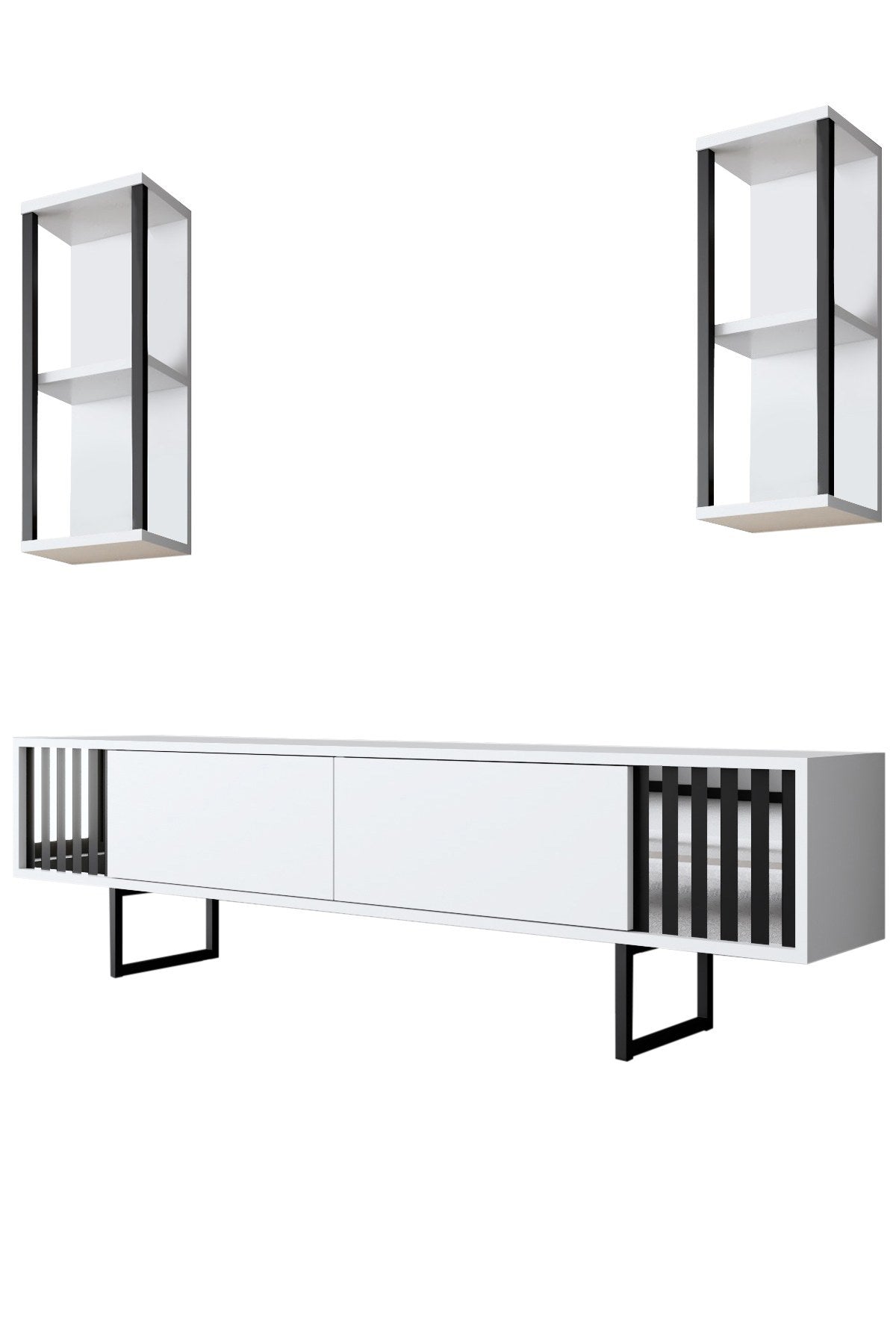 Meubelsets - Meubelset Wit - Zwart - Chrome Line - Salontafel + TV Meubel - Dimehouse