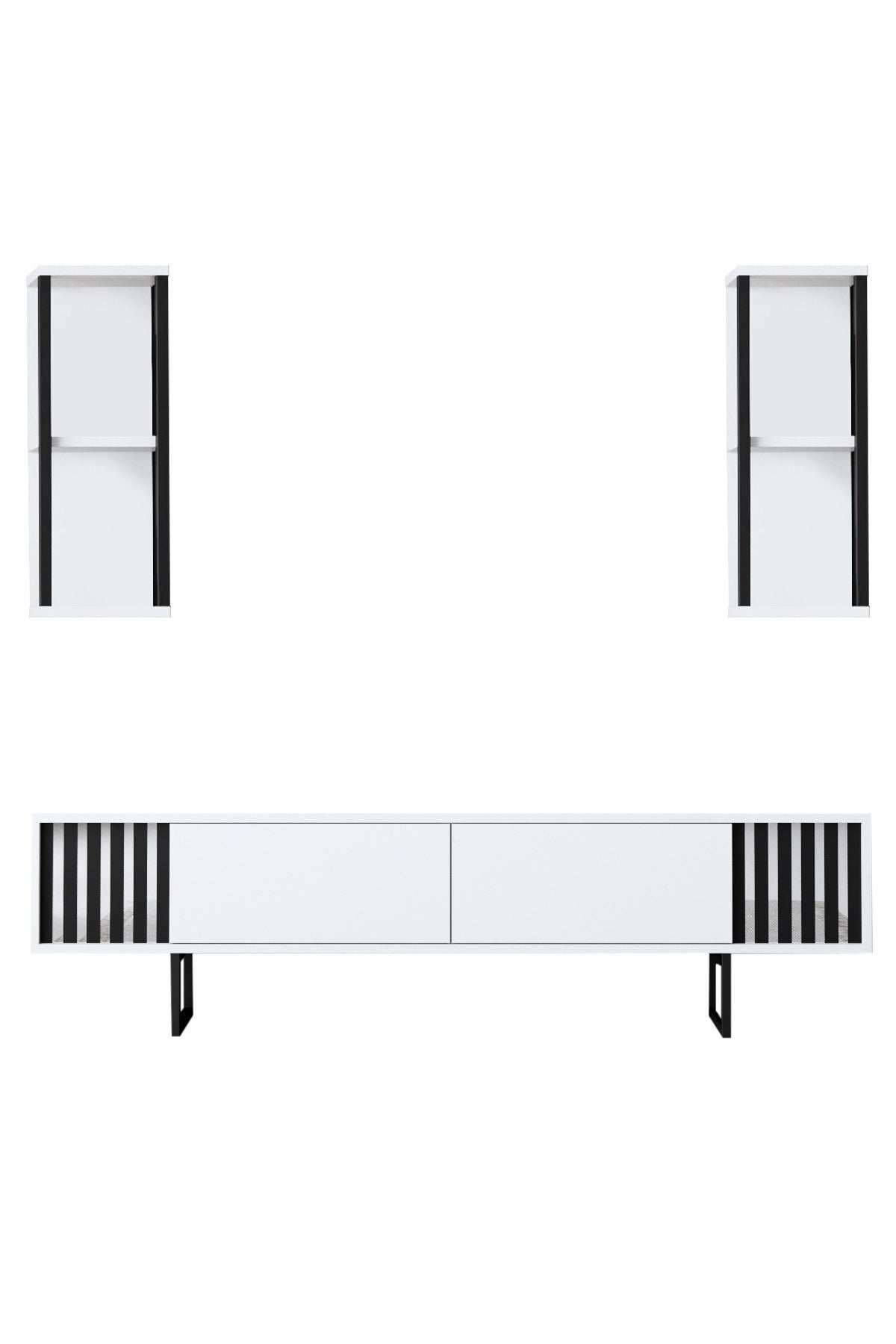 Meubelsets - Meubelset Wit - Zwart - Chrome Line - Salontafel + TV Meubel - Dimehouse
