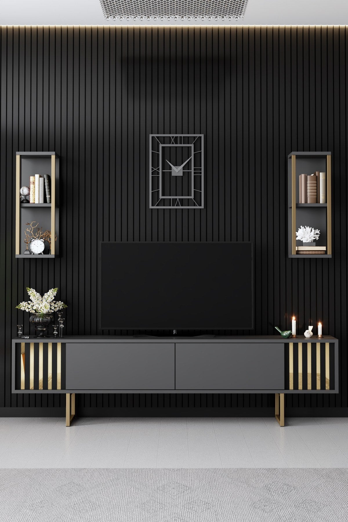 Furniture Set Anthracite-Gold - Gold Line - Coffee Table + TV Furniture