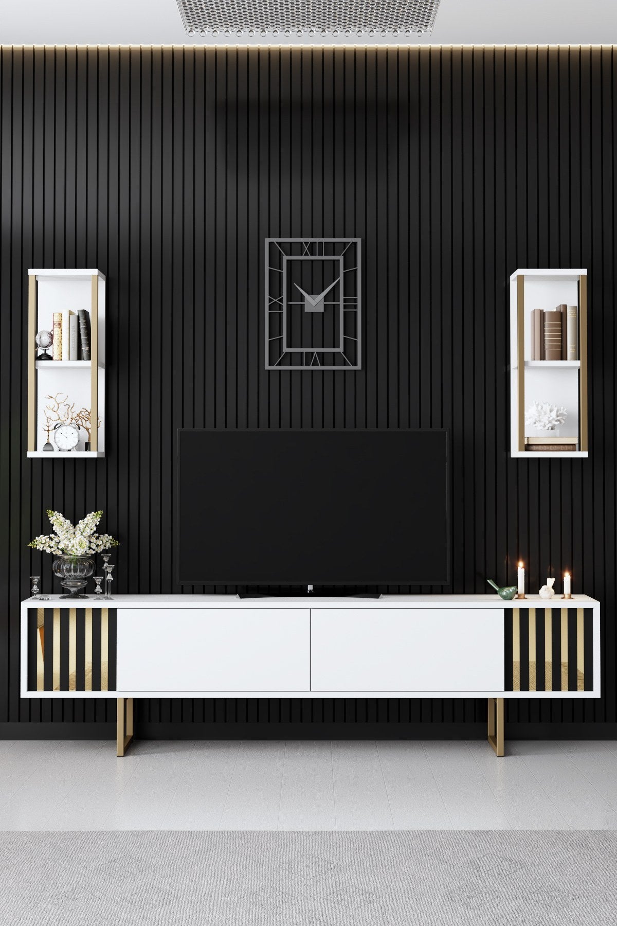 Furniture Set White-Gold - Gold Line - Coffee Table + TV Furniture