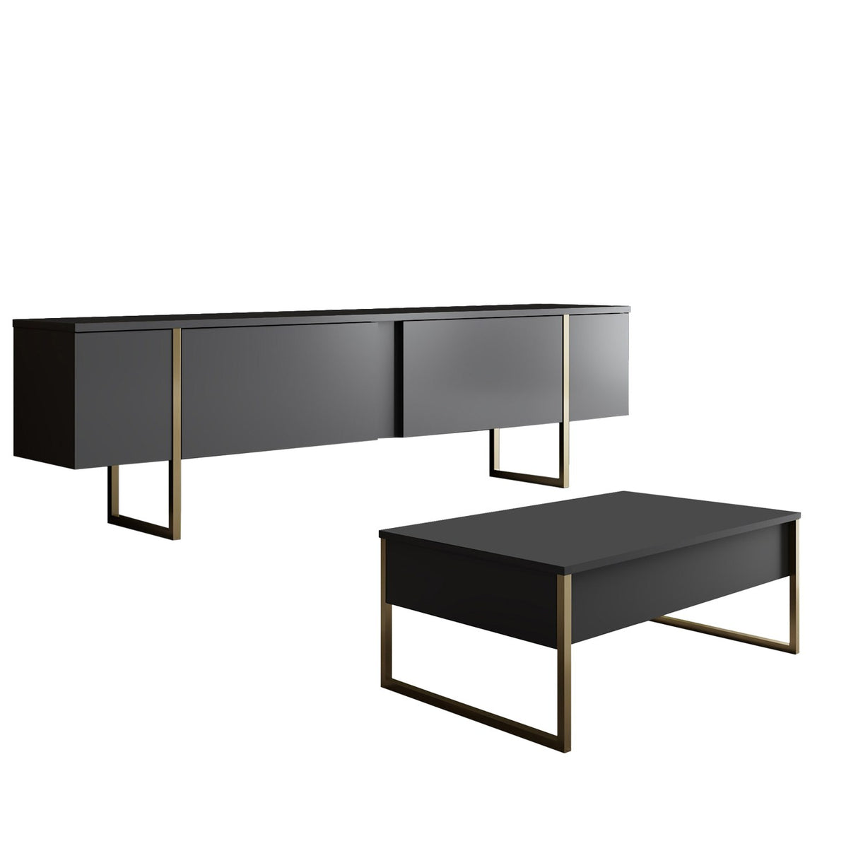 Furniture Set Anthracite Luxe - Coffee Table + TV Cabinet - Golden Frame