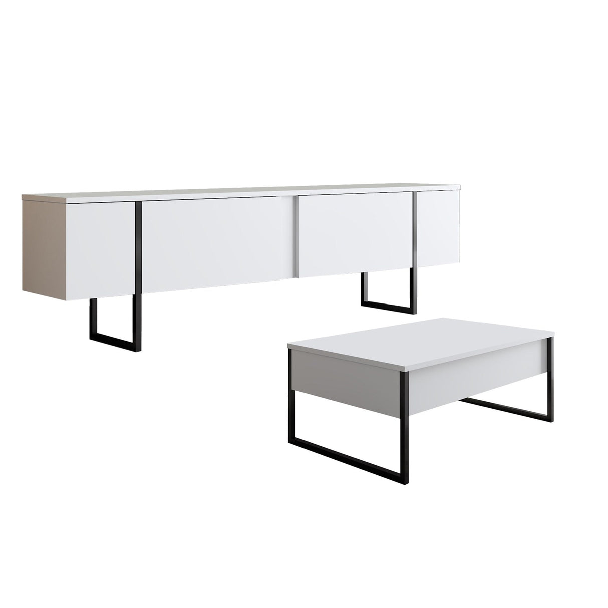 Furniture Set White Luxe - Coffee Table + TV Cabinet - Black Frame