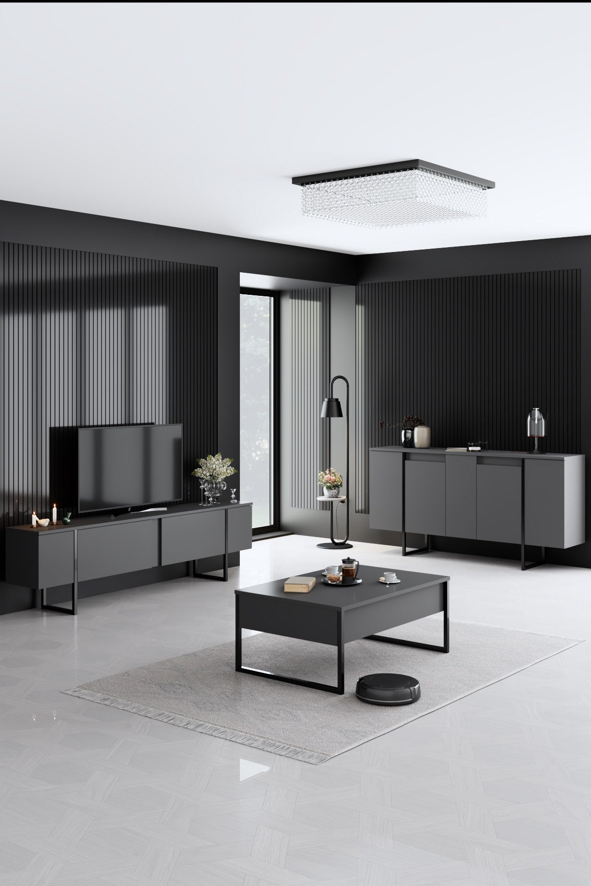 Modern Sideboard Anthracite Luxury 160x80x35 - Black Frame