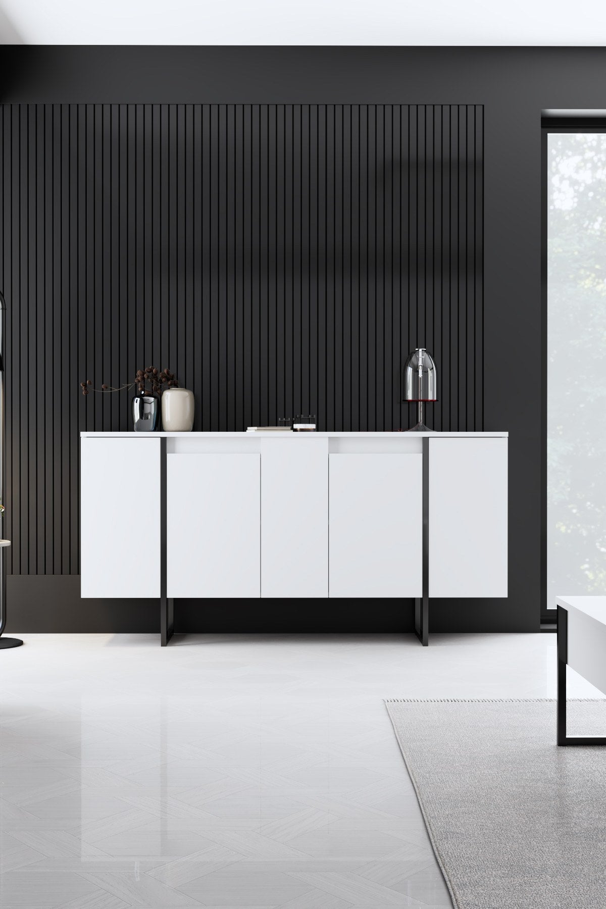 Modern Dresser White Luxury 160x80x35 - Black Frame