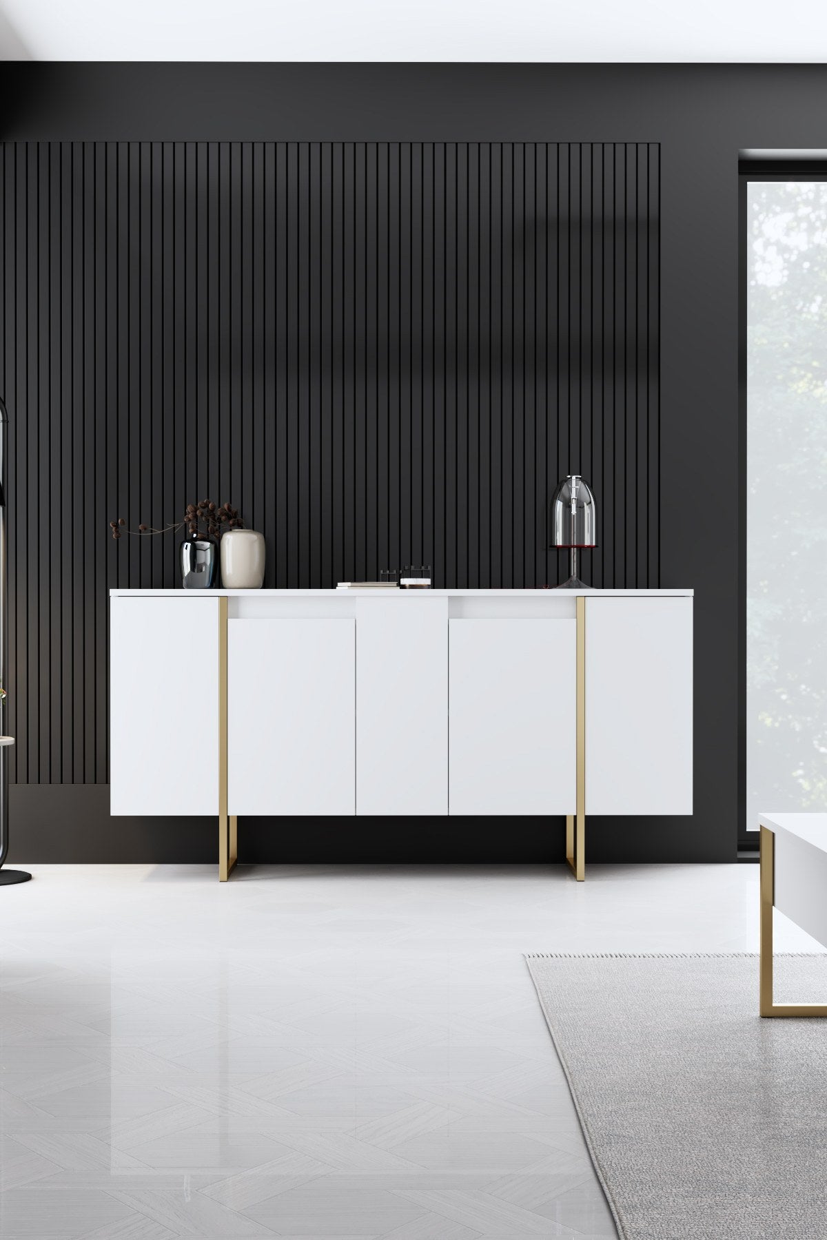 Modern Dresser White Luxury 160x80x35 - Gold Frame