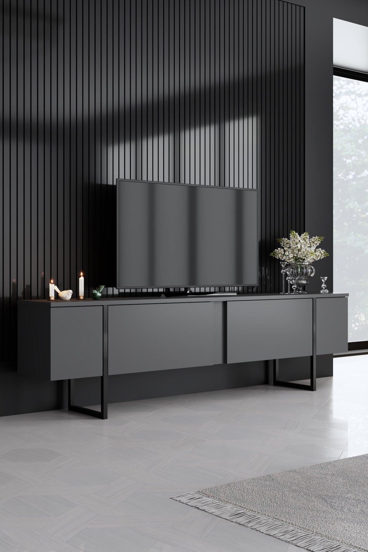 Furniture Set Anthracite Luxe - Coffee Table + TV Cabinet + Dresser - Black Frame