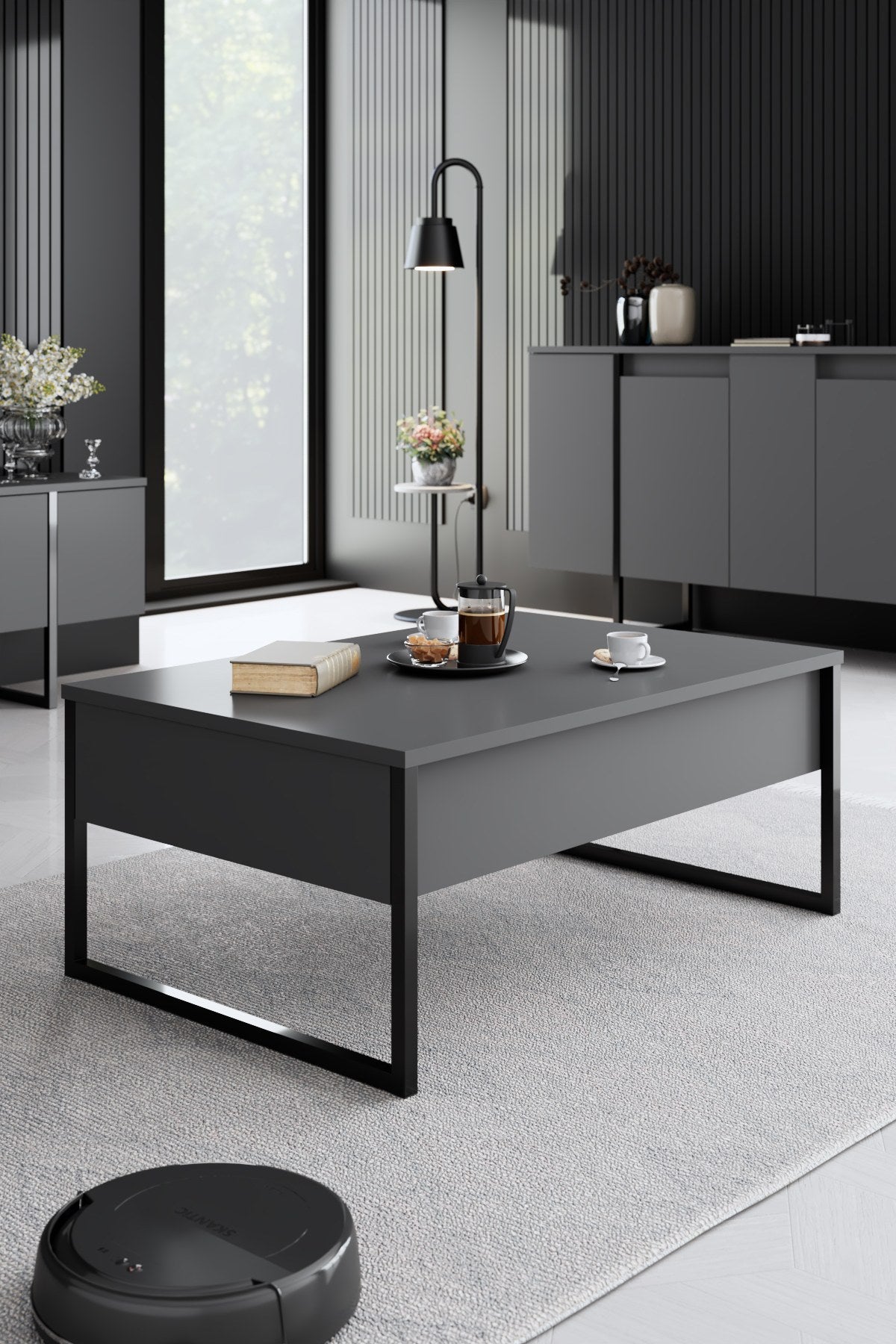 Furniture Set Anthracite Luxe - Coffee Table + TV Cabinet + Dresser - Black Frame