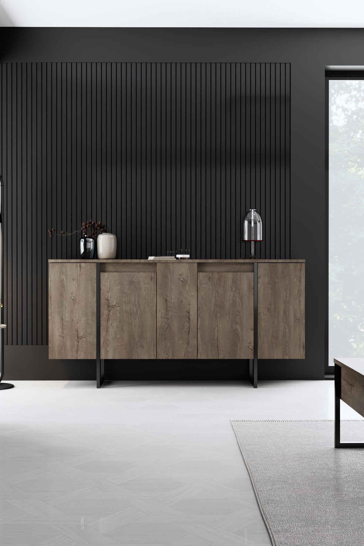 Furniture set Walnut Luxe - Coffee table + TV cabinet + sideboard - Black frame