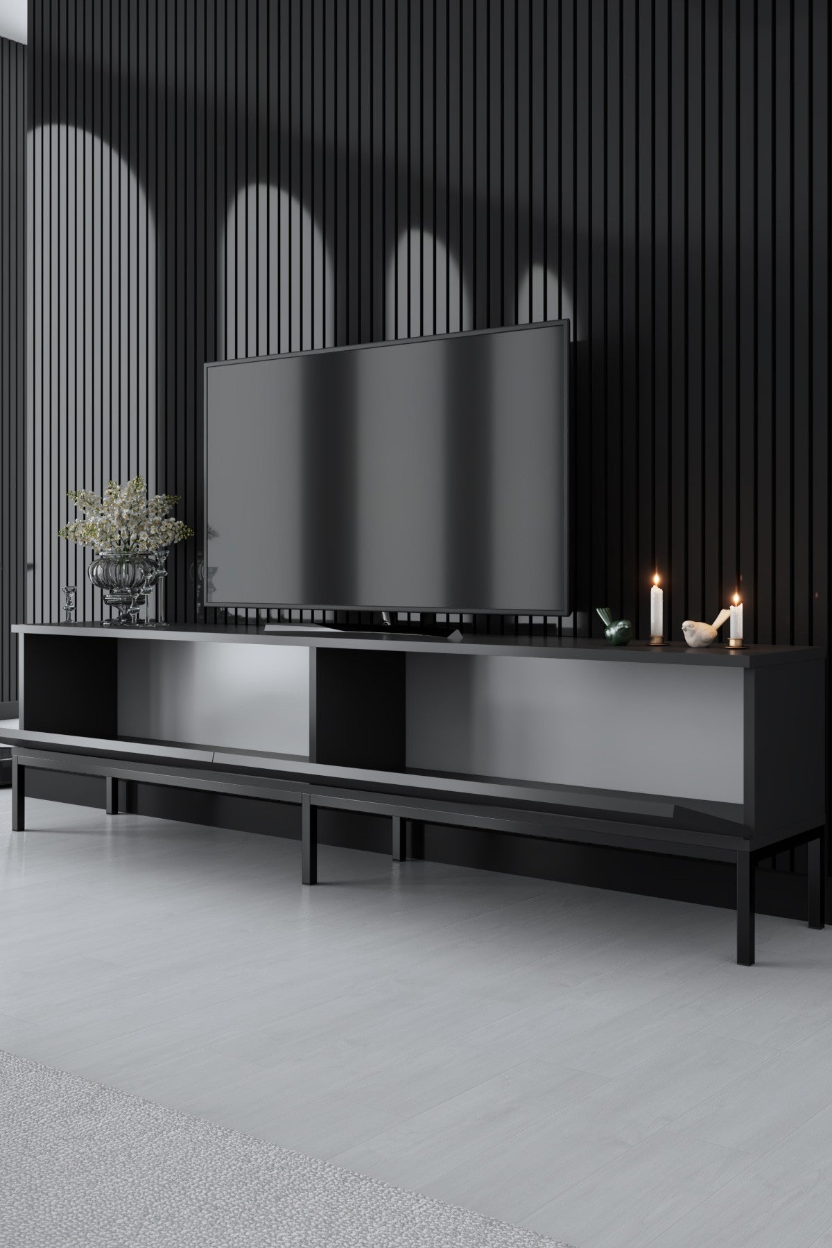 TV Meubels - TV Meubel Lord Antraciet Zwart Melamine 180x47x30 cm - Dimehouse